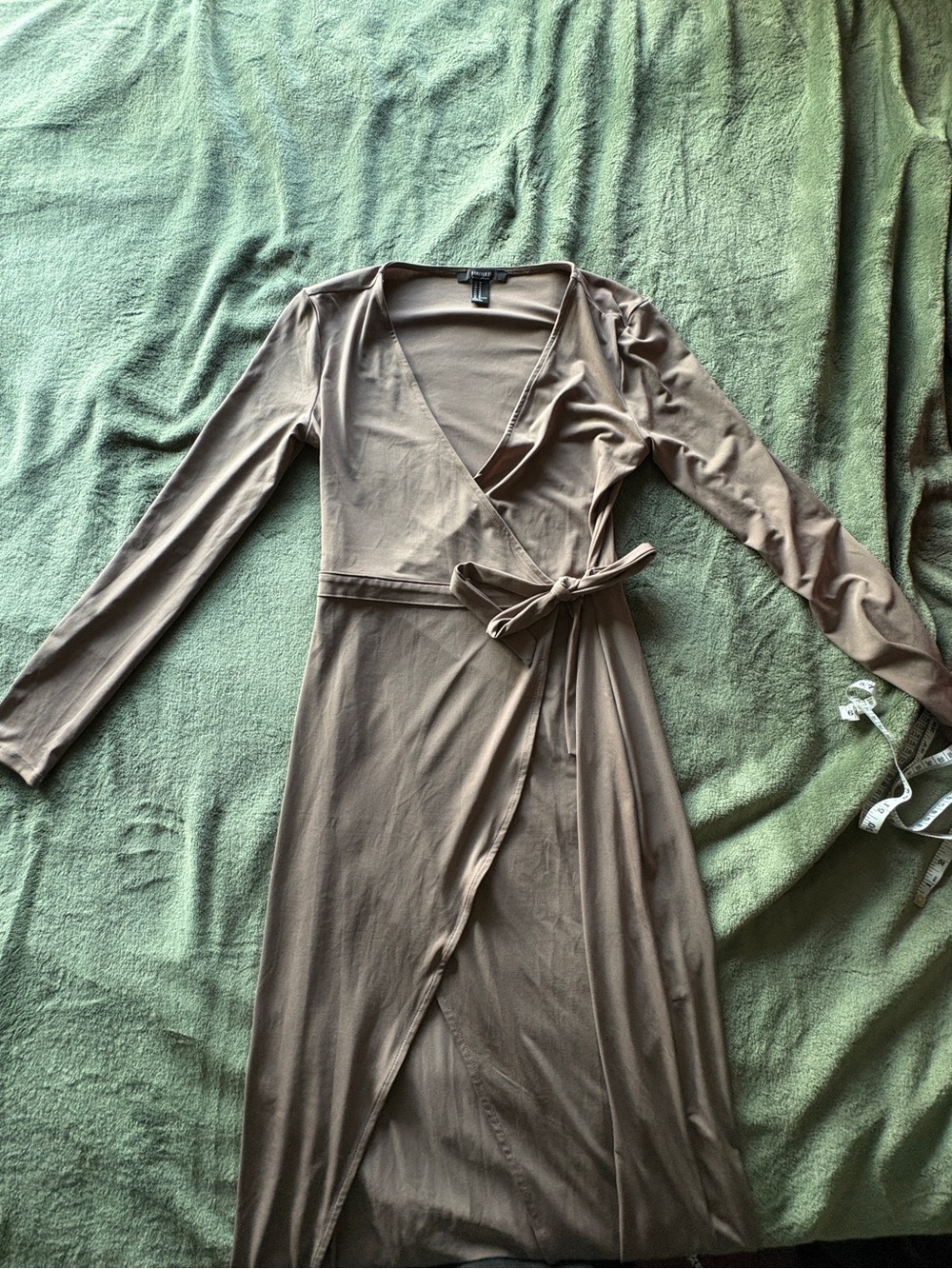 Long Sleeve Wrap Dress in Taupe
